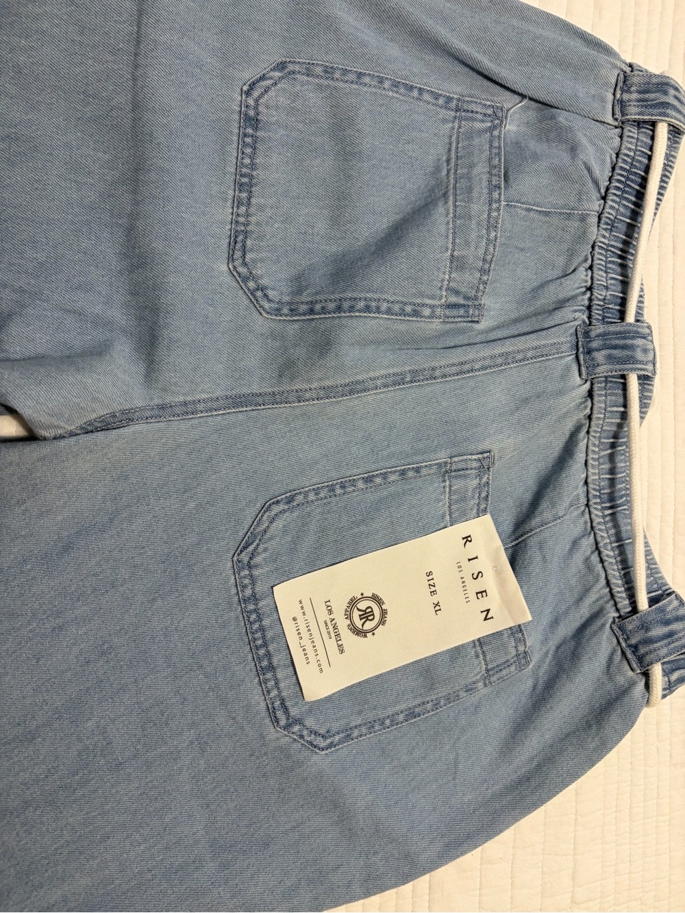 Risen Light Blue Pull-On Wide Leg Jeans - Picture 3 of 5